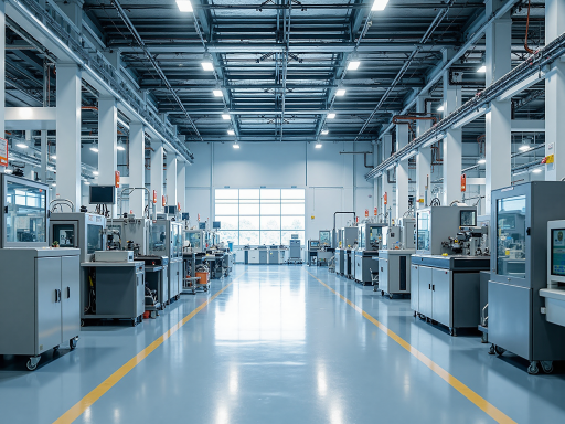 公司厂区全景,现代化厂房建筑,绿化环境优美,标识清晰